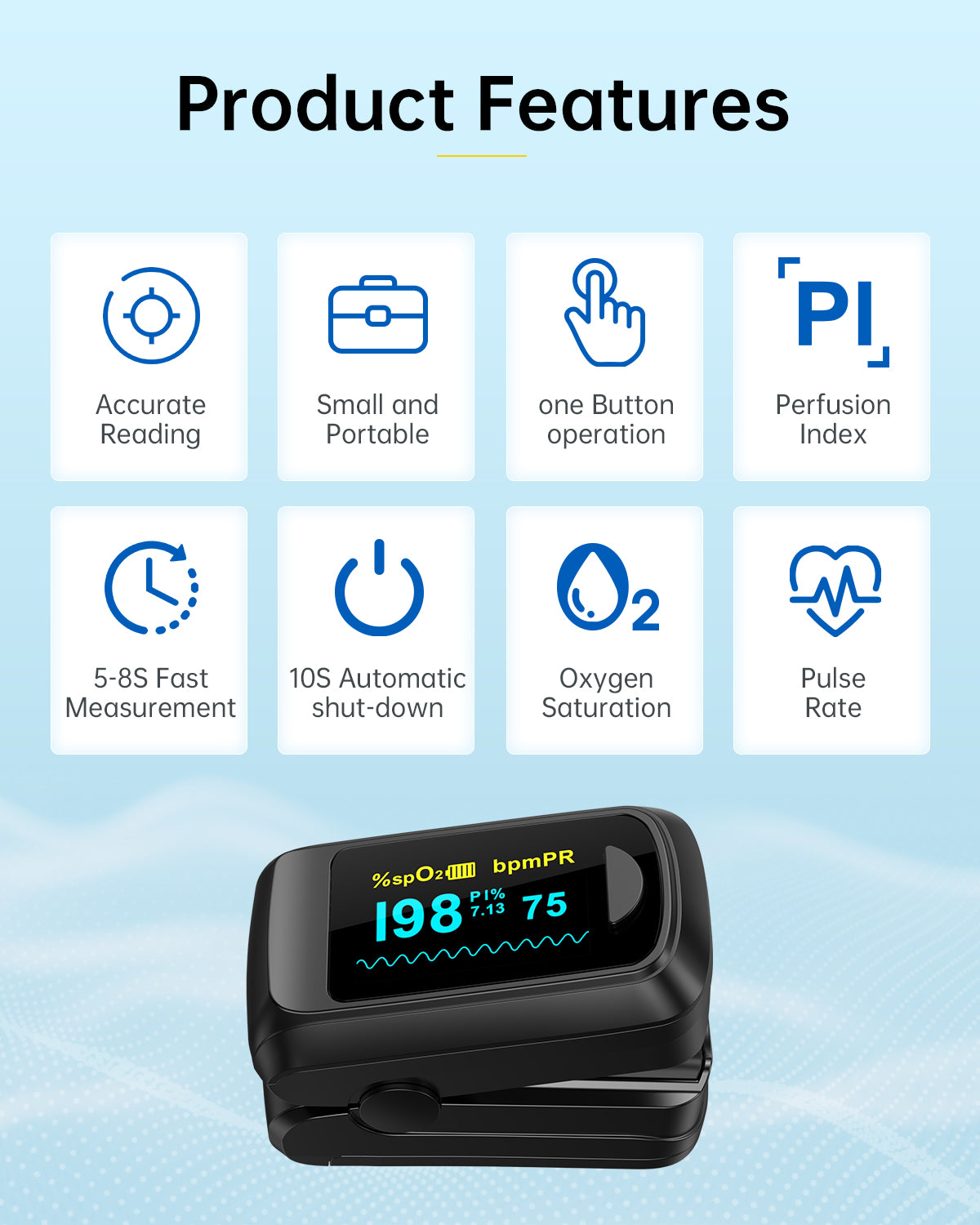 OLED Fingertip Pulse Oximeter Black
