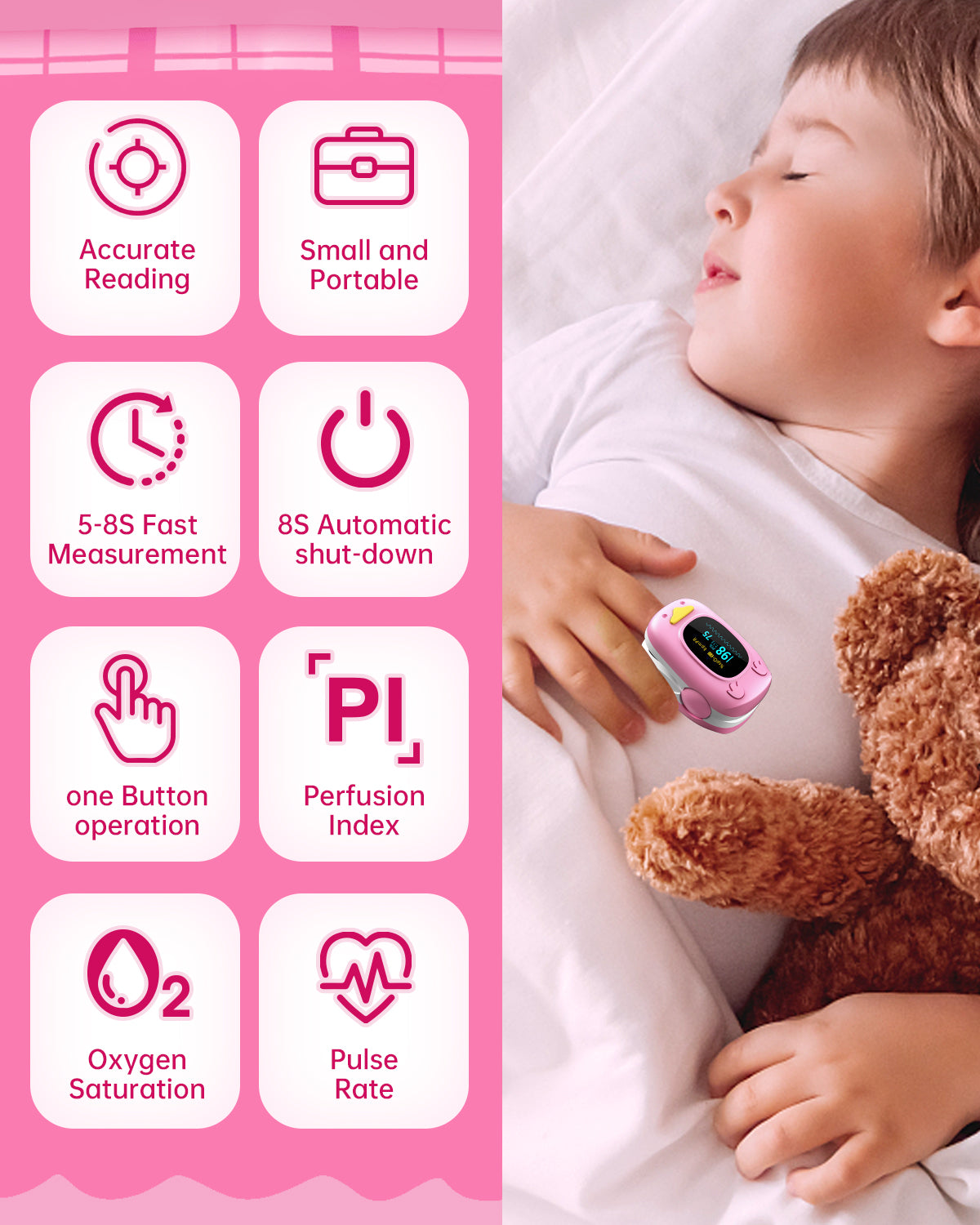 Children Fingertip Pulse Oximeter Pink