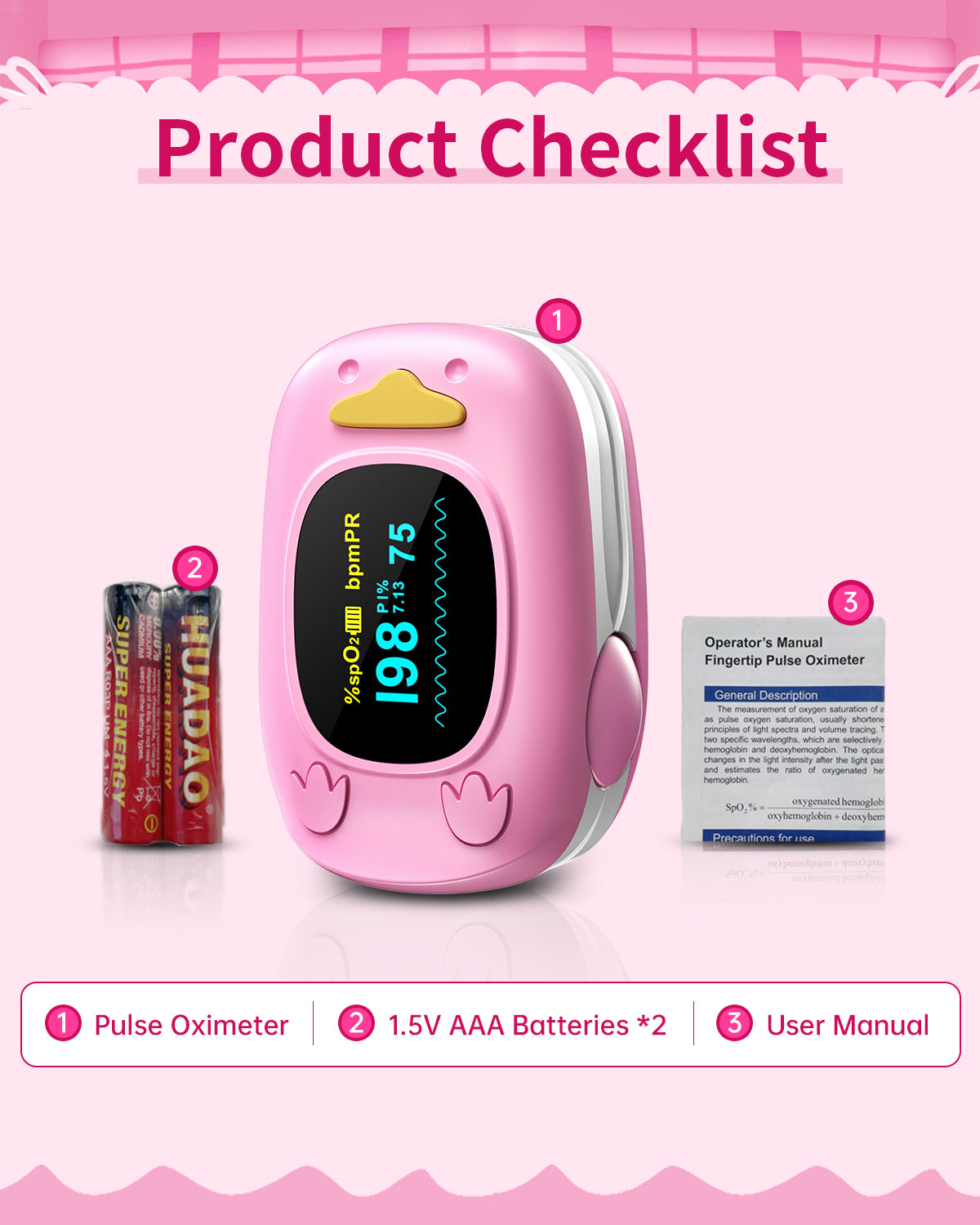 Children Fingertip Pulse Oximeter Pink