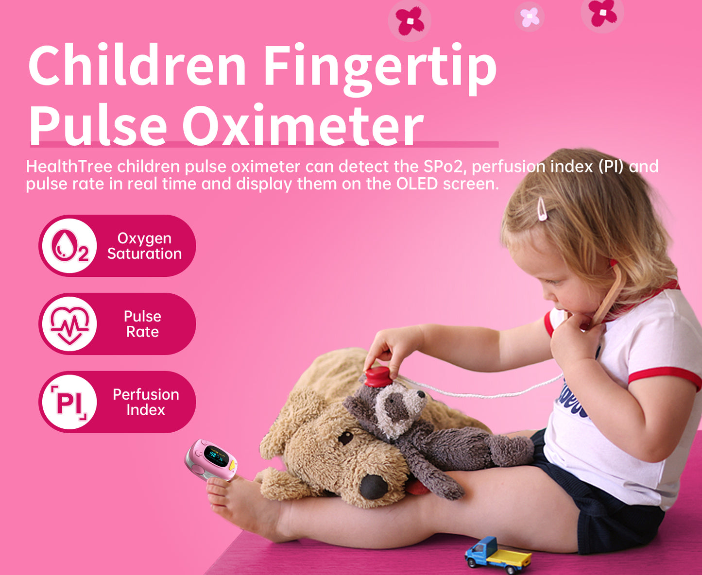 Children Fingertip Pulse Oximeter Pink