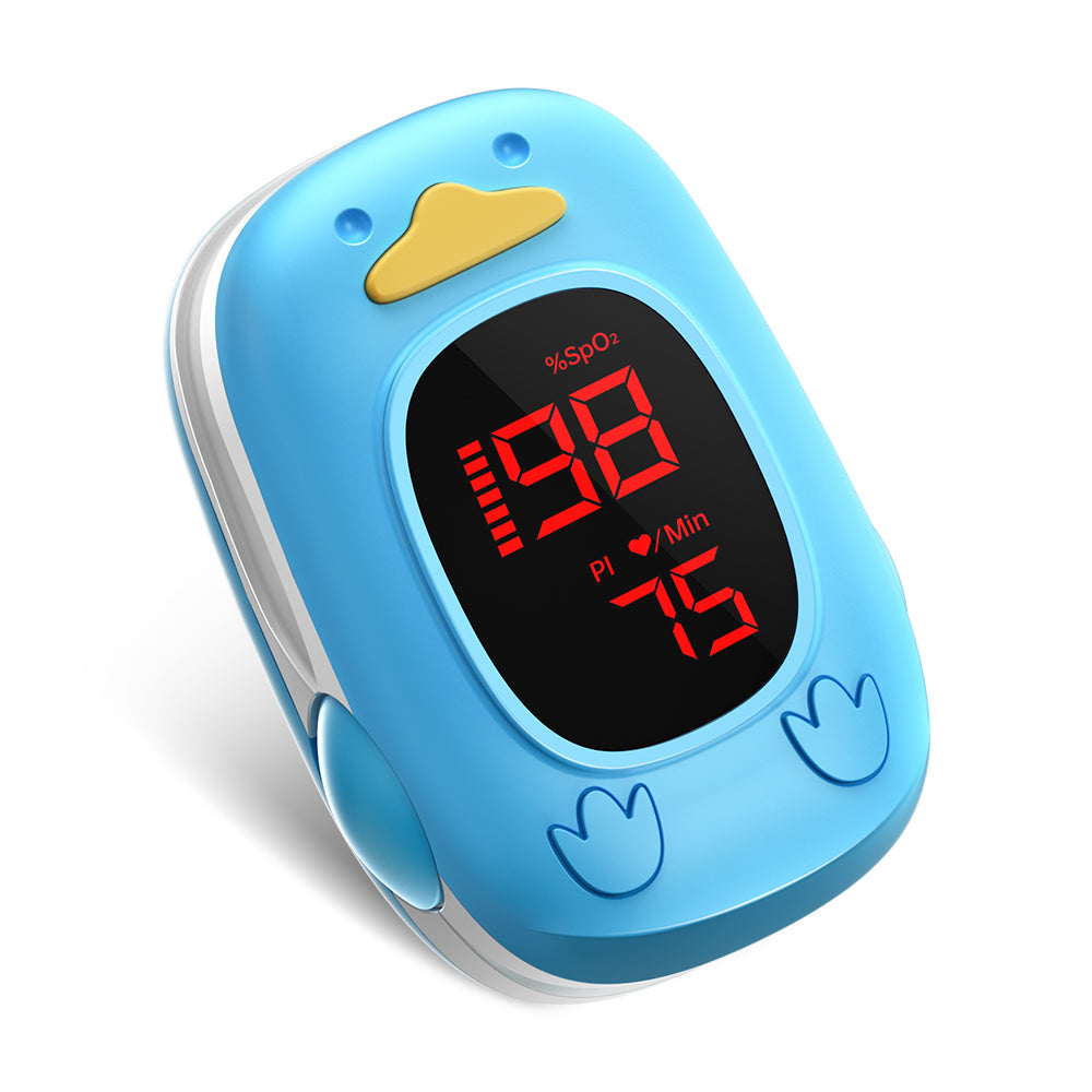 Bluetooth LED Children Fingertip Pulse Oximeter Blue