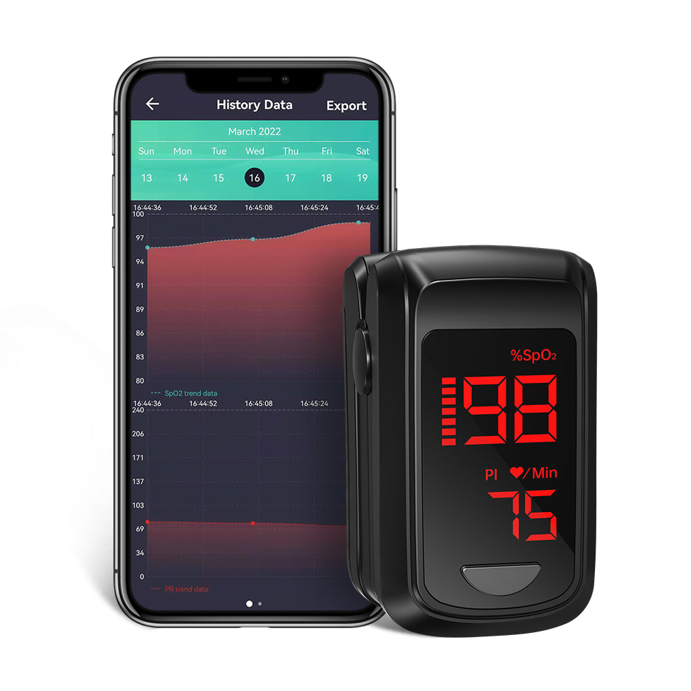 Bluetooth LED Fingertip Pulse Oximeter Black