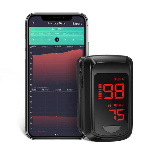 Bluetooth LED Fingertip Pulse Oximeter Black