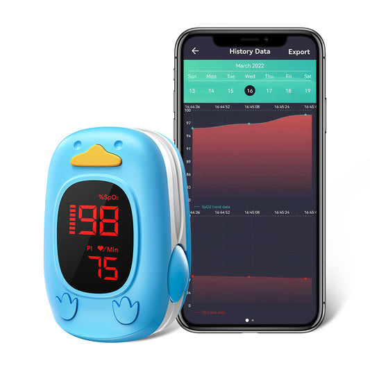 Bluetooth LED Children Fingertip Pulse Oximeter Blue
