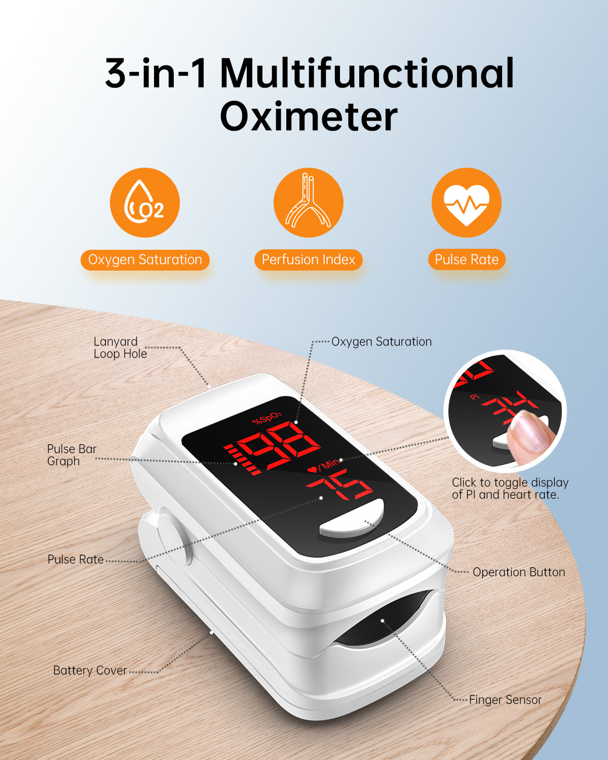 Bluetooth LED Fingertip Pulse Oximeter White