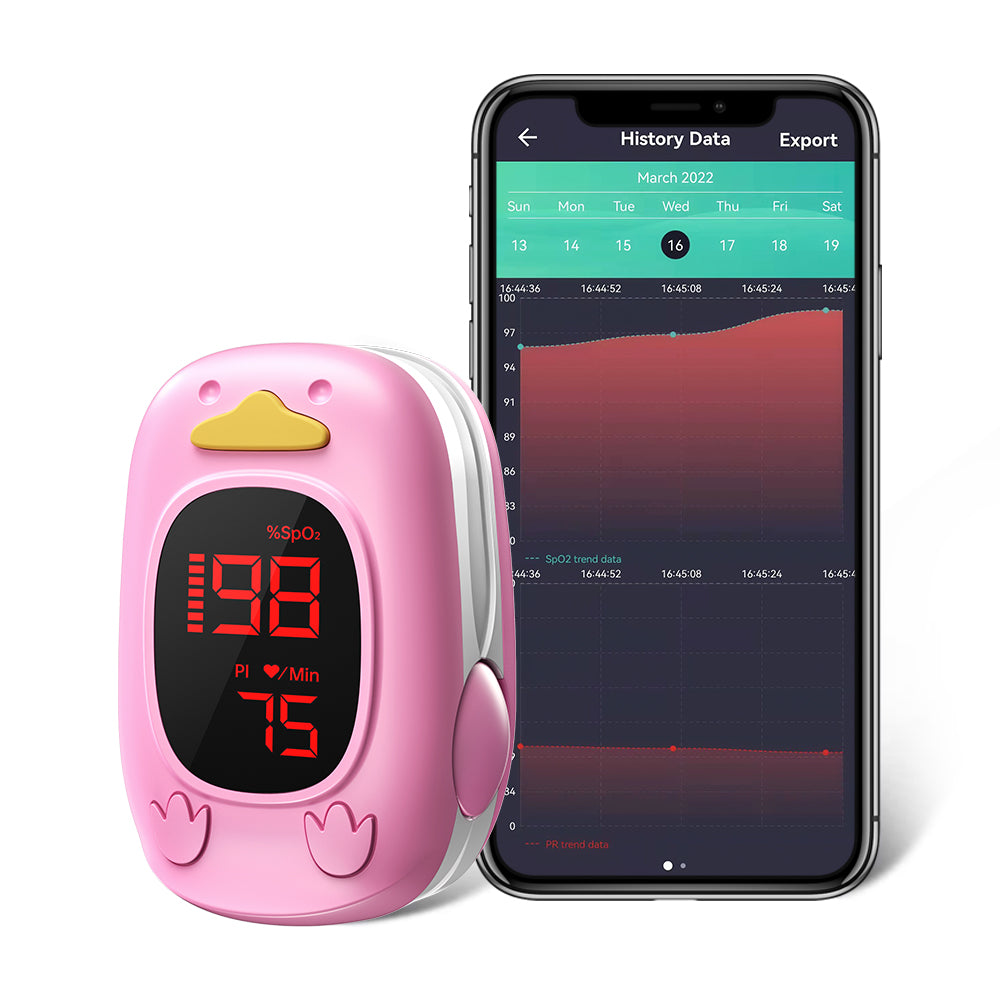 Bluetooth LED Children Fingertip Pulse Oximeter Pink