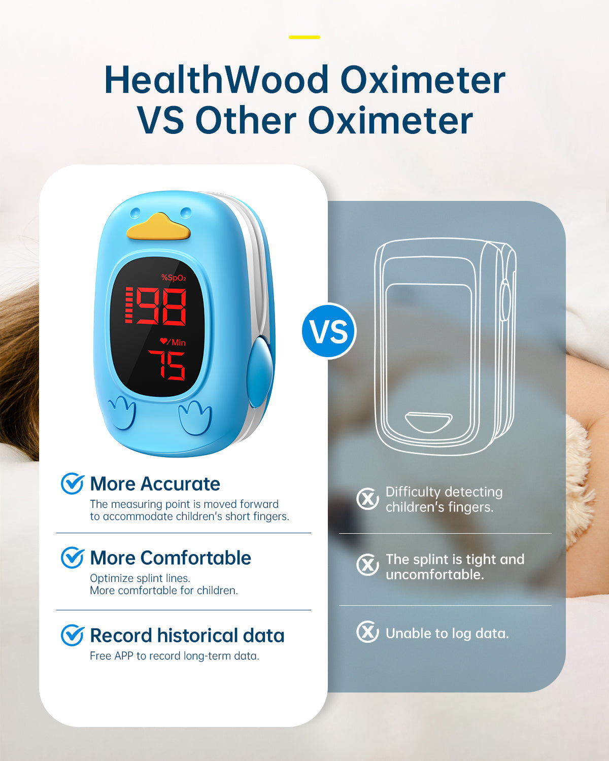 Bluetooth LED Children Fingertip Pulse Oximeter Blue