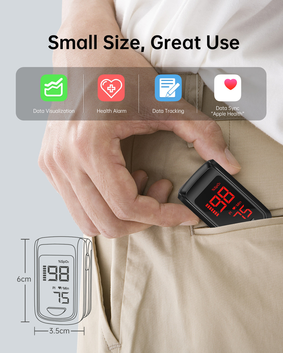 Bluetooth LED Fingertip Pulse Oximeter Black