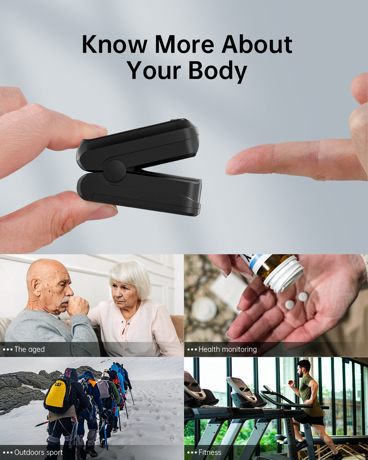 Bluetooth LED Fingertip Pulse Oximeter Black