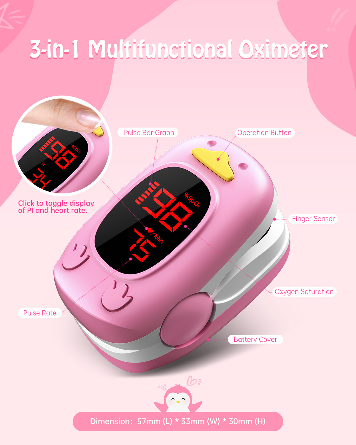 Bluetooth LED Children Fingertip Pulse Oximeter Pink