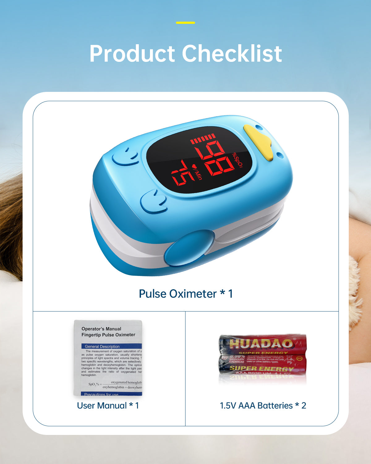 Bluetooth LED Children Fingertip Pulse Oximeter Blue