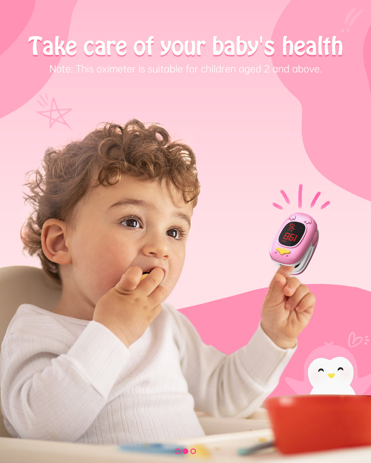 Bluetooth LED Children Fingertip Pulse Oximeter Pink