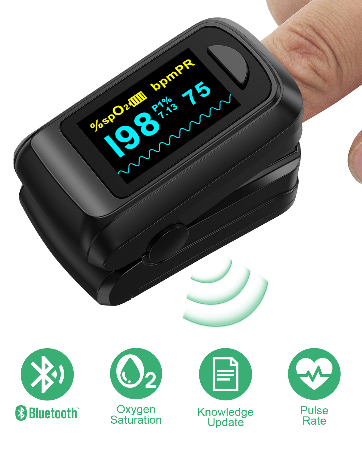 Bluetooth OLED Fingertip Pulse Oximeter Black