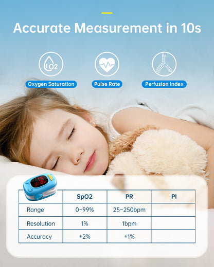 Bluetooth LED Children Fingertip Pulse Oximeter Blue