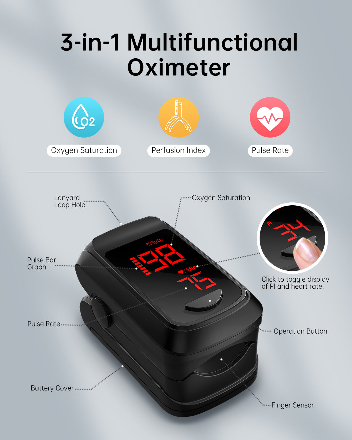 Pulse Oximeter Rechargeable Fingertip Pulse Oximeter, Handheld Pulse  Oximeter, HealthTree Finger Blood Oxygen Saturation Monitor with SpO2 &  Pulse