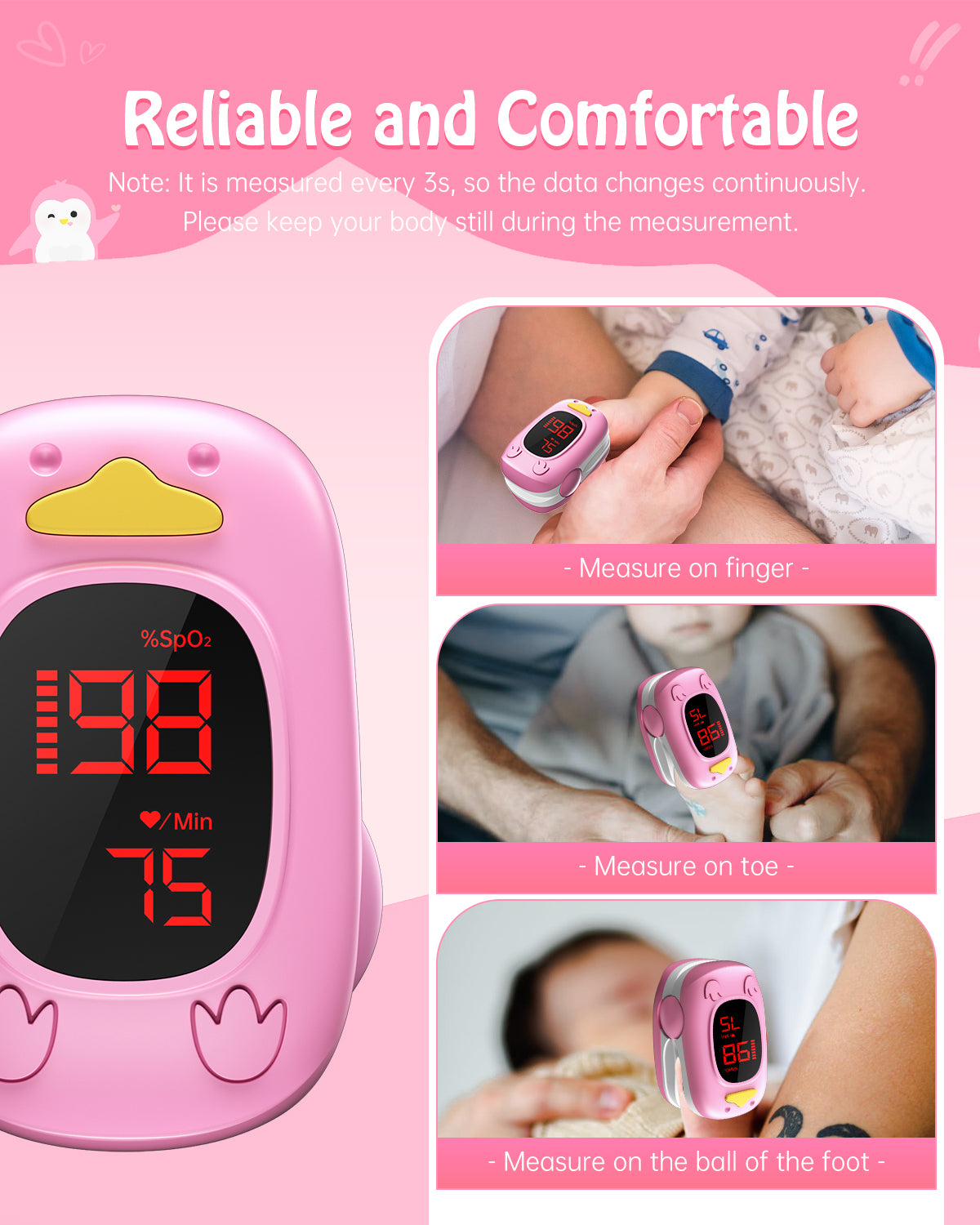 Bluetooth LED Children Fingertip Pulse Oximeter Pink
