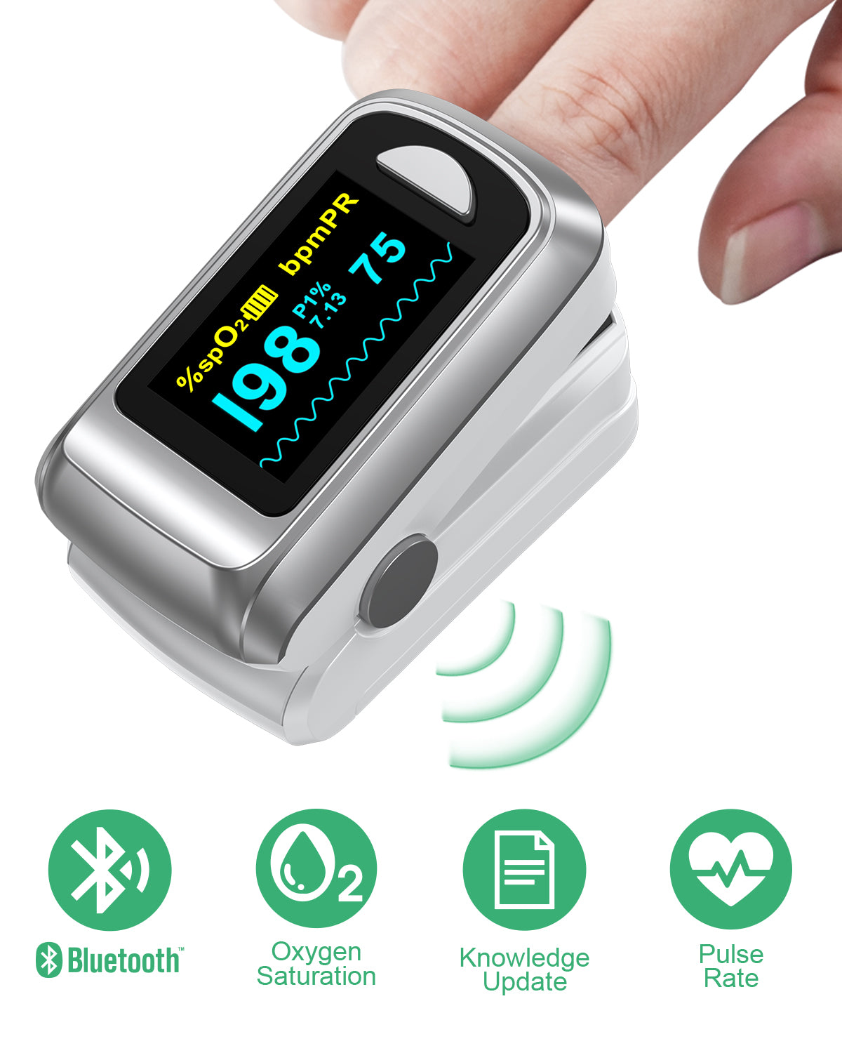 Bluetooth OLED Fingertip Pulse Oximeter Gray
